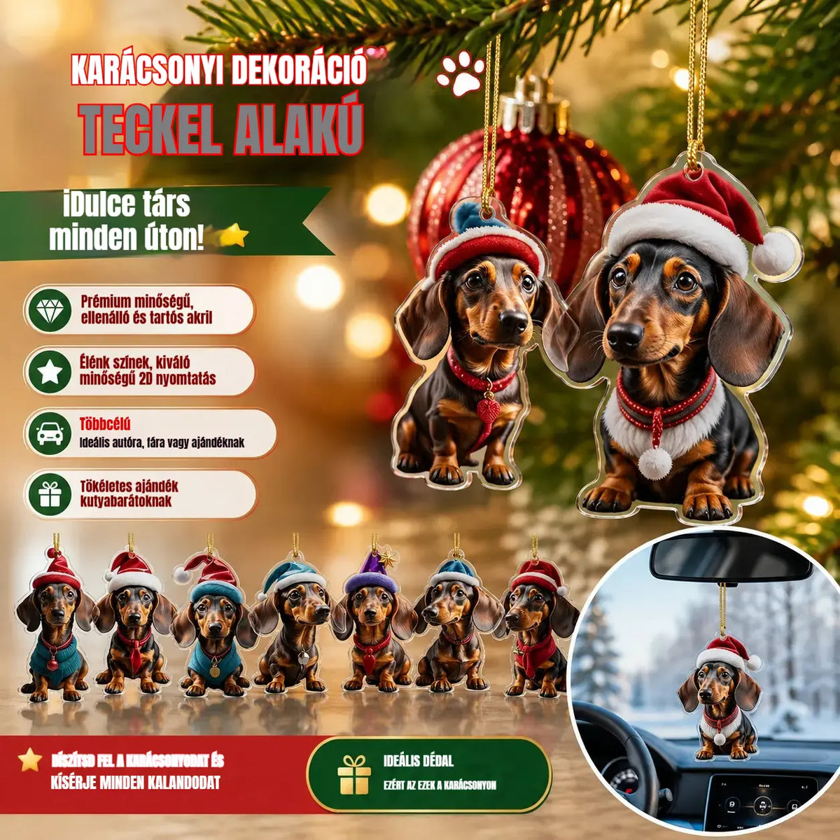 🎄【9 darab】🐕 Karácsonyfadíszek kiskutyák formájában