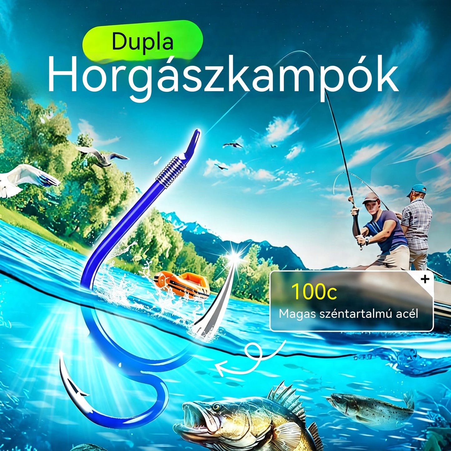 🔥 Vásárolj 1-et, kapsz 1-et ingyen ❤️‍🔥 (20 darab) Ultra éles klasszikus dupla horgászhorgok