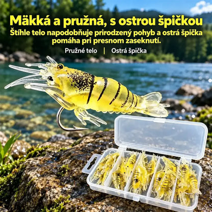 🎣 Vysoko realistická umelá kreveta s háčikom – 30 kusov v praktickej krabičke, ideálna na sladkú aj slanú vodu, odolná a opakovane použiteľná.