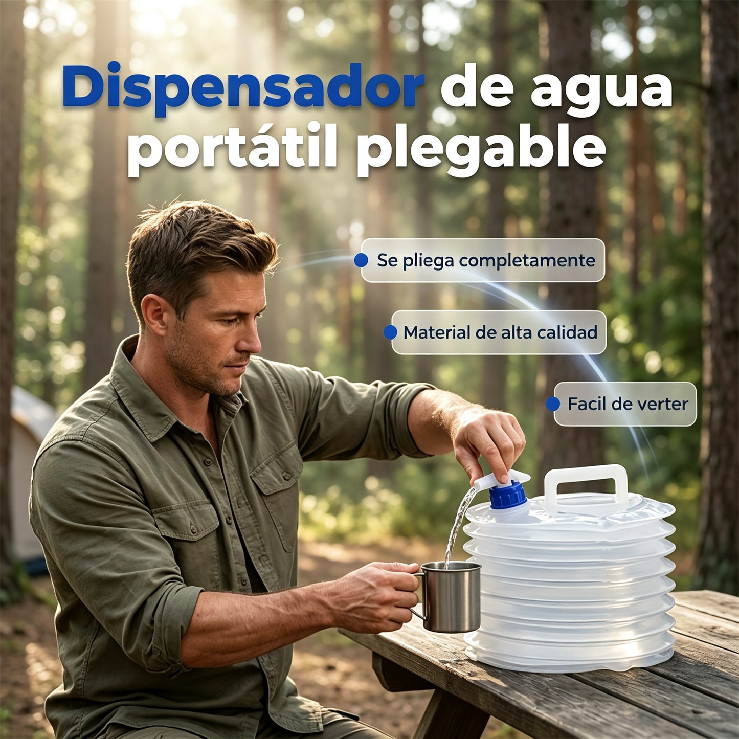 💧🚰 Skladacia nádrž na vodu s kohútikom - objem 5 litrov, kompaktná a praktická, ideálna na kempovanie 🏕️✨