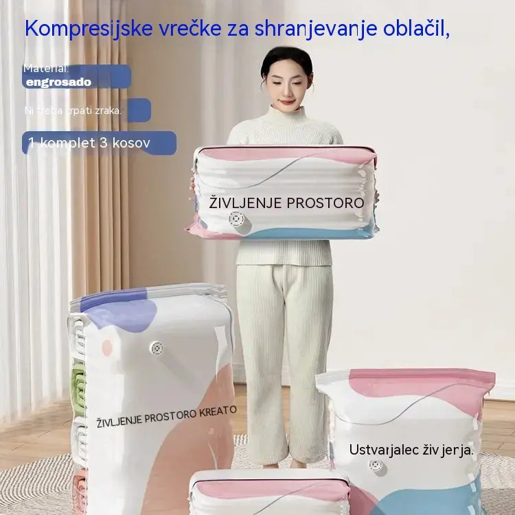 👕📦【5 kosov 25 EUR】Kompresijske vrečke za shranjevanje oblačil, brez potrebe po vakuumu, ojačana zasnova.