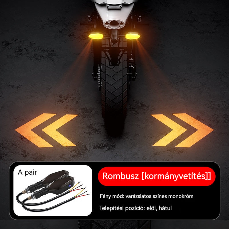 Motorkerékpár LED-es irányjelző többszínű vetítési kijelzővel