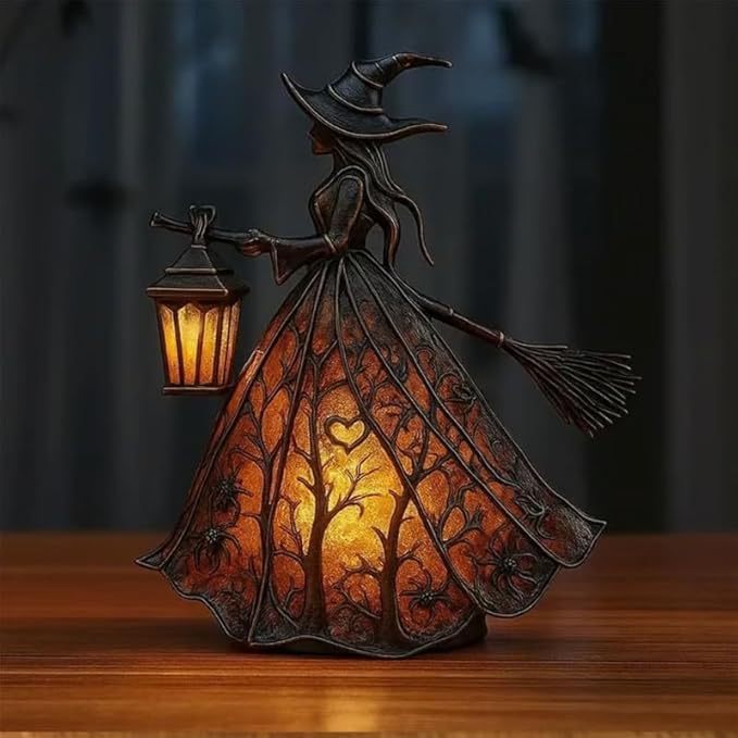 🧙‍♀️Lampa čarodějnice na Halloween, strašidelná gotická dekorativní lucerna, jedinečný dekorativní stolní lampa, noční světlo s nožičkami.