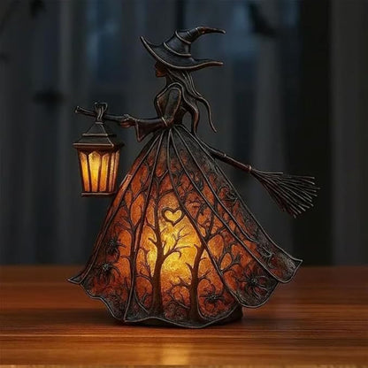 🧙‍♀️Lampa čarodějnice na Halloween, strašidelná gotická dekorativní lucerna, jedinečný dekorativní stolní lampa, noční světlo s nožičkami.