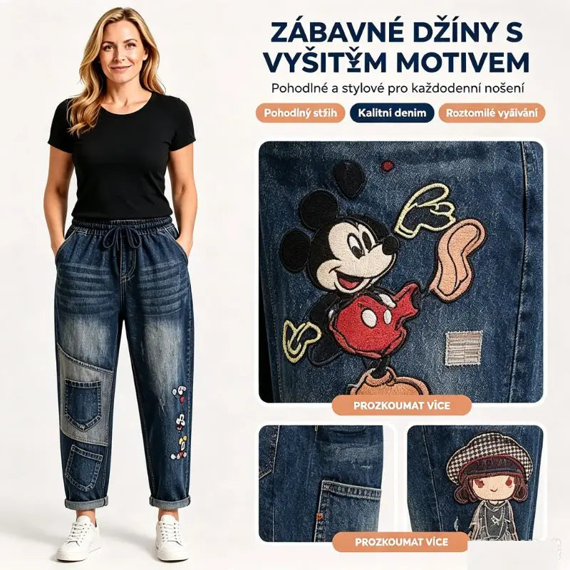 Dámské volné džíny v retro stylu s nášivkou a elastickým pasem – džíny typu harem v originálním stylu (velikosti S–5XL, 2 barvy) 👖✨🍂