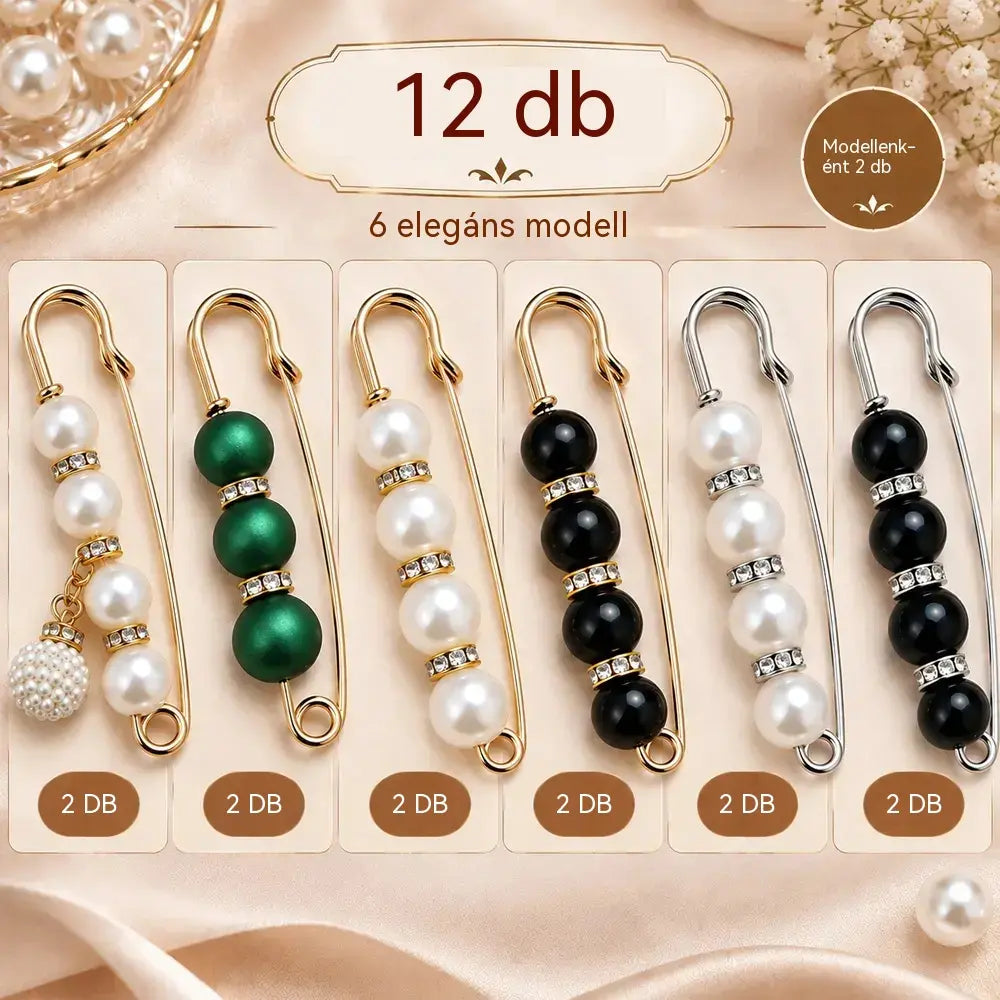 ✨ Elegáns gyöngyös csatok derék- és nyakkivágás-szűkítéshez (12 darabos készlet: 6-féle stílus × 2 darab) 👗 | 💎 Varrásmentes · Elegáns és praktikus