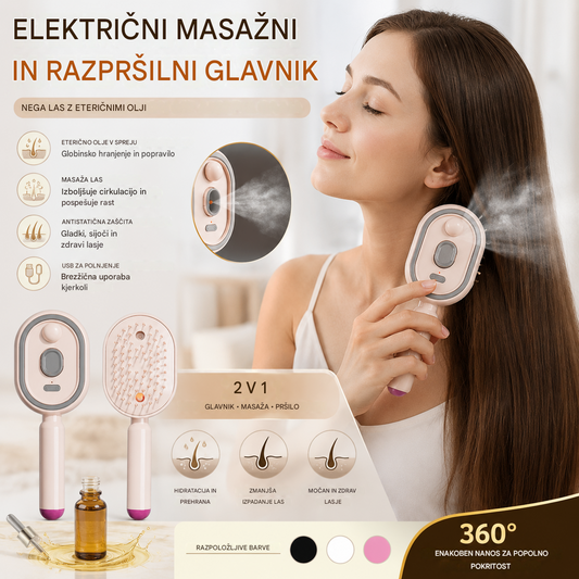 📢📢Posebna ponudba!! ⏰Električni masažni glavnik z razpršilom za zračne blazine in eteričnim oljem, glavnik za nego in razprševanje✨🔥