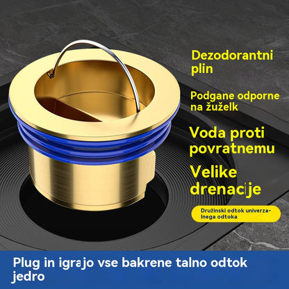 Univerzalni medeninasti talni odtok z jedrom proti vonju