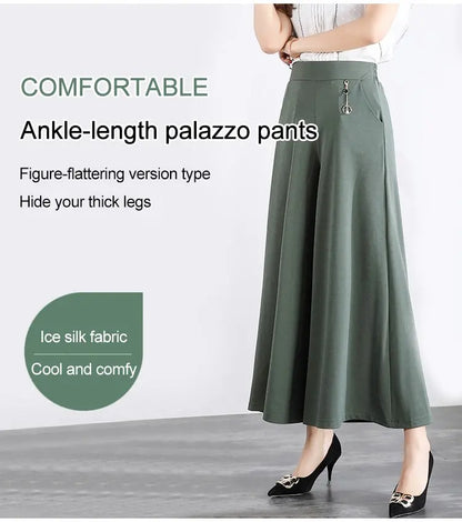 ❤️【M-5XL】2026 Nowe damskie letnie szerokie nogawki Ice Silk Cropped Pants