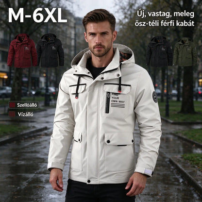 🔥🔥【M-6XL】Új, vastag, meleg ősz- téli férfi kabát, amely szellőálló és vízálló