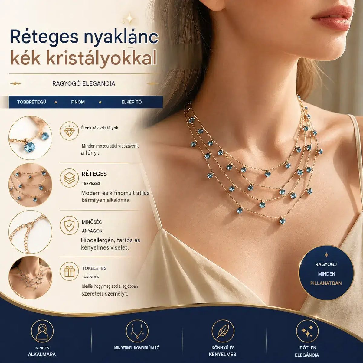📢📢Női többrétegű, csillogó kulcscsont medál nyaklánc