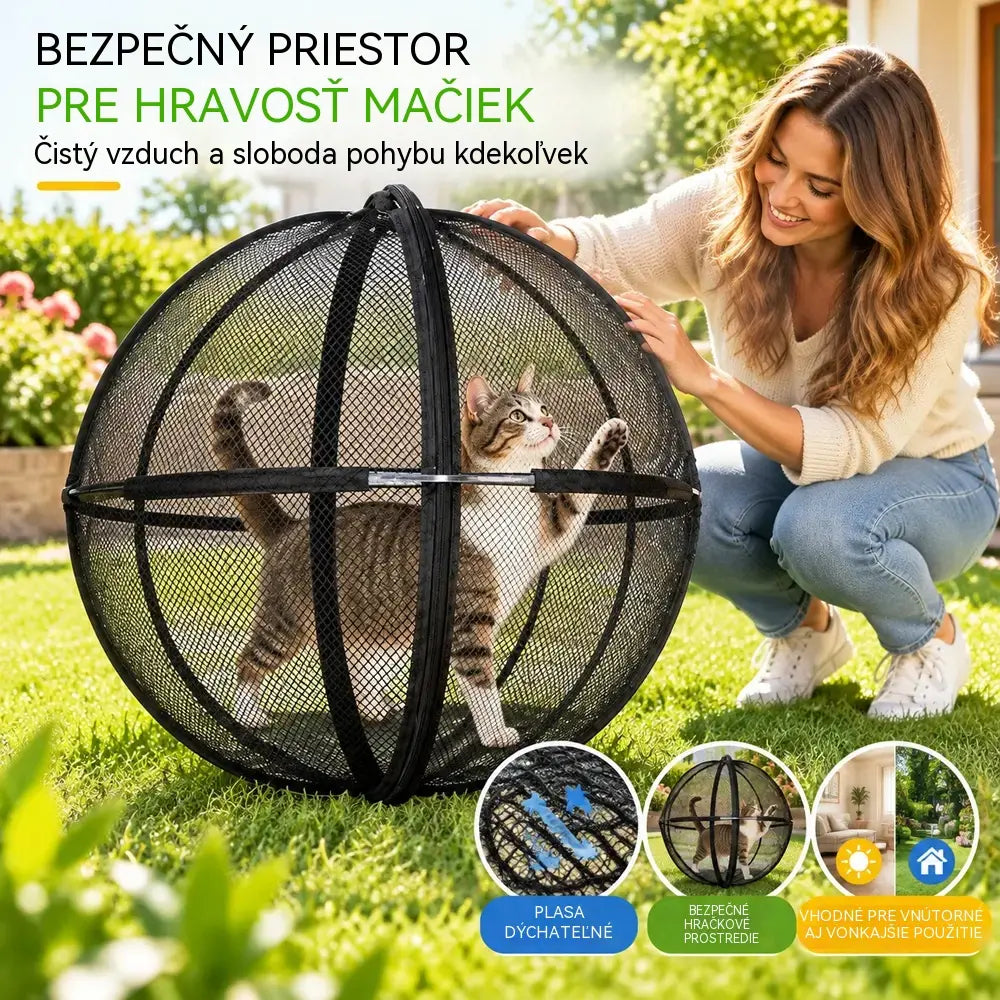 🐱 Skladací guľovitý stan pre mačky s priedušnou sieťovinou · 360° ochrana · Bezpečný priestor na hranie v interiéri aj exteriéri!