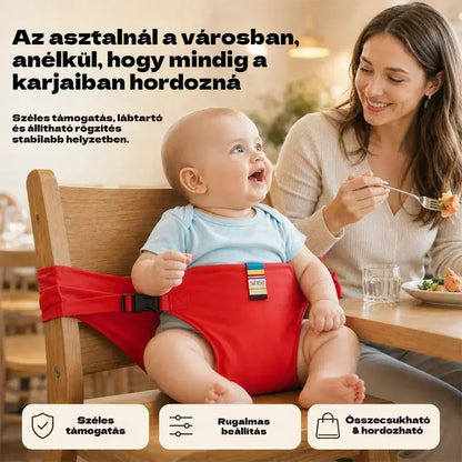 👶 Nélkülözhetetlen termék a gyermekek útközbeni etetéséhez! Biztonsági öv a hordozható etetőszékhez, egy kattintással használatra kész, esésvédelemmel! ✨🎒