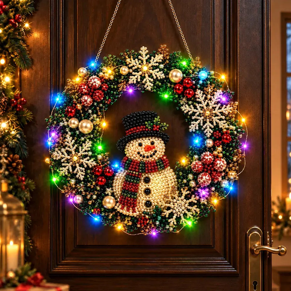 🎄💎 Vianočný veniec DIY s diamantmi, perlami a LED svetlami – 9 štýlov, akrylová doska, jednoduché tvorenie.