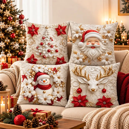🎅【4 darabos szett】☃️ Karácsonyi párnahuzat Mikulással, hóemberrel, rénszarvassal és fával, ünnepi dekoráció kanapéra, hálószobába és nappaliba, azonnal meghitt hangulatot teremt 🎄✨