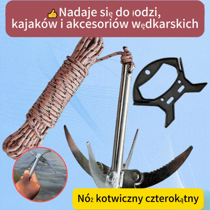 👍👍Hak chwytny na zewnątrz ze składaną liną kotwiczną - wytrzymały i trwały do łodzi, kajaków i akcesoriów wędkarskich