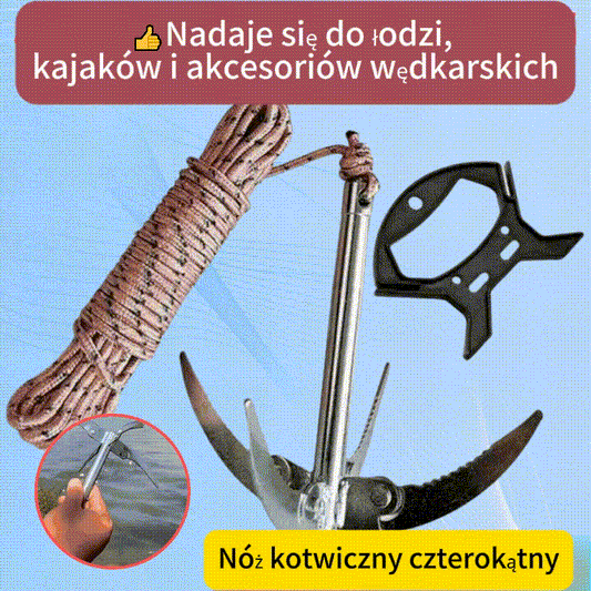 👍👍Hak chwytny na zewnątrz ze składaną liną kotwiczną - wytrzymały i trwały do łodzi, kajaków i akcesoriów wędkarskich