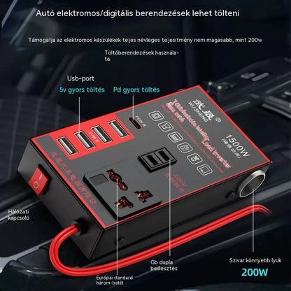 🚗🔋 Egy darab 9200 Ft ⚡️Új autós töltő transzformátor, 12V/24V-ról 220V-ra, nagy teljesítményű, univerzális