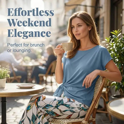 👚 TERAZ! 🌸 Dámsky top s bočným zaväzovaním a vzorované nohavice – splývavý, nastaviteľný strih a ideálny na letné dovolenky alebo na letovisko 👖