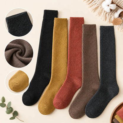 🎁【5 párov】Hrubé, dlhé, jednofarebné zimné ponožky