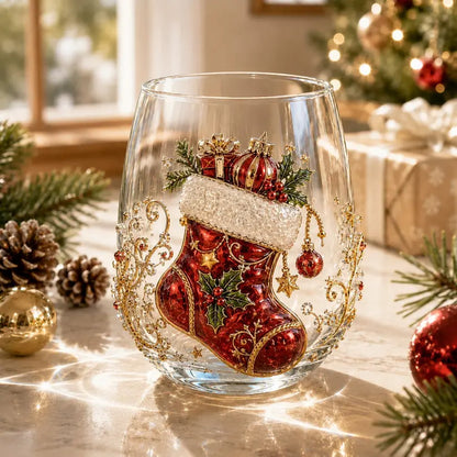 🎄🧑3D vianočný sklenený pohár I Luxusné sviatočné sklo na nápoje, dekorácie a vianočné darčeky.