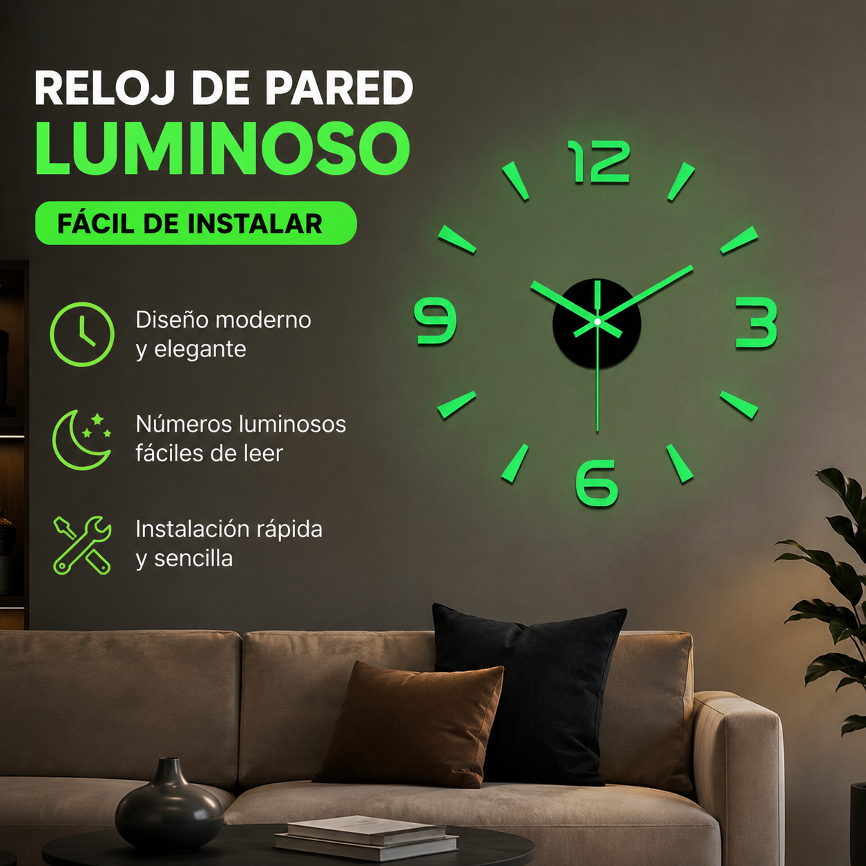 🕑✨Világító 3D akril falióra – fúrás nélkül (összeszerelés nem szükséges)