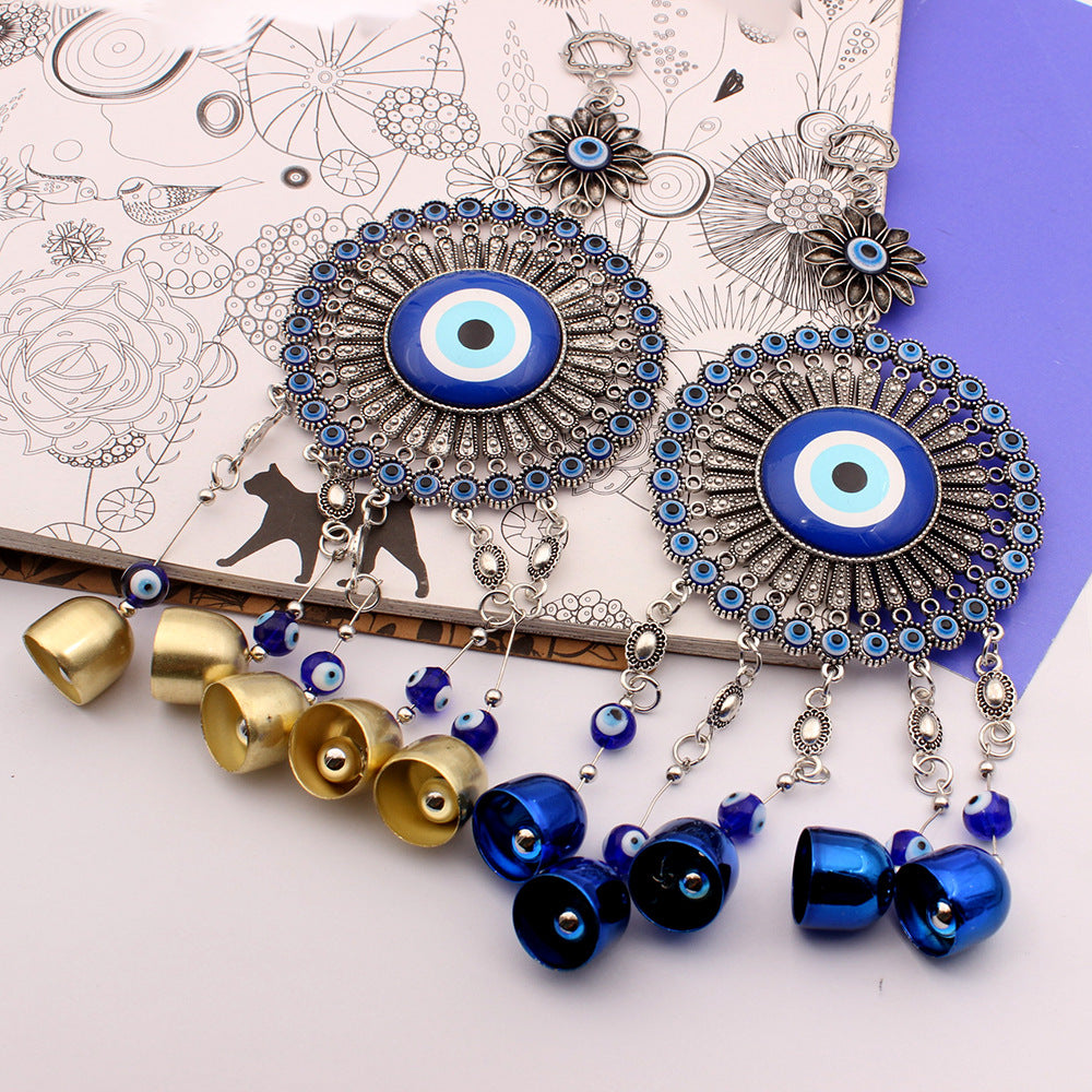 🌻✨ Móvil de viento vintage con ojos azules y borla | 🏡 Belleza instantánea | Deja que el sol y la brisa alegren la vida en tu jardín 🔔💙
