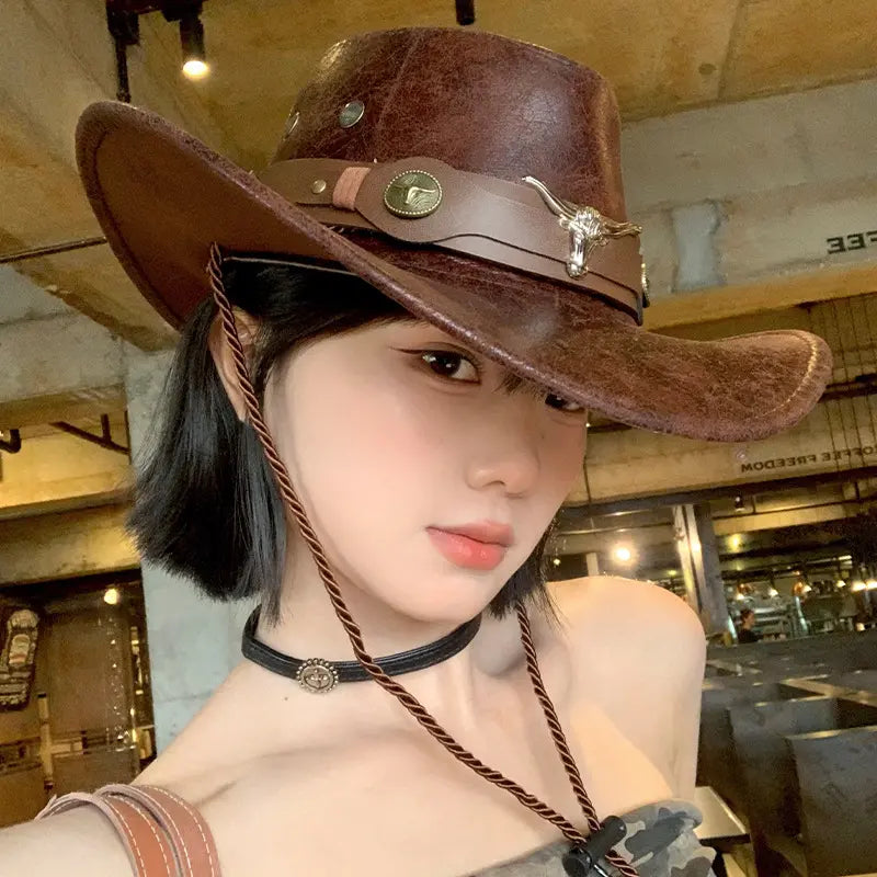 🤠Užijte si nyní 50% slevu! 🌟Retro kovbojský klobouk se širokou krempou a kapucí - fedora ve westernovém stylu Distressed