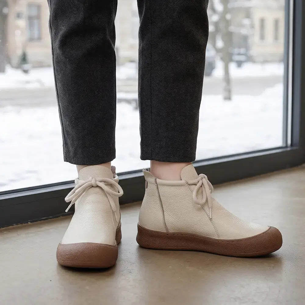 ✨【Velikosti 35–40】Dámské zateplené kotníkové boty z pravé kůže – šněrovací model, dostupné v několika barvách🥰