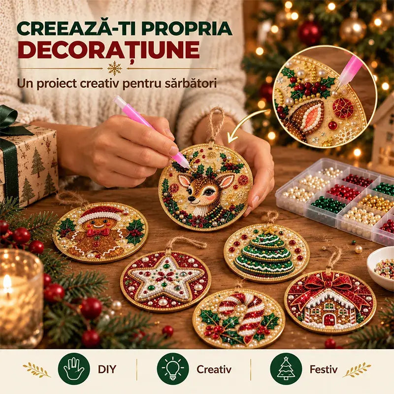 🎄 6 részes DIY gyémántkirakós karácsonyi díszkészlet – Kreatív családi projekt, amely tökéletes a karácsonyfára, ablakba vagy ajándéknak!