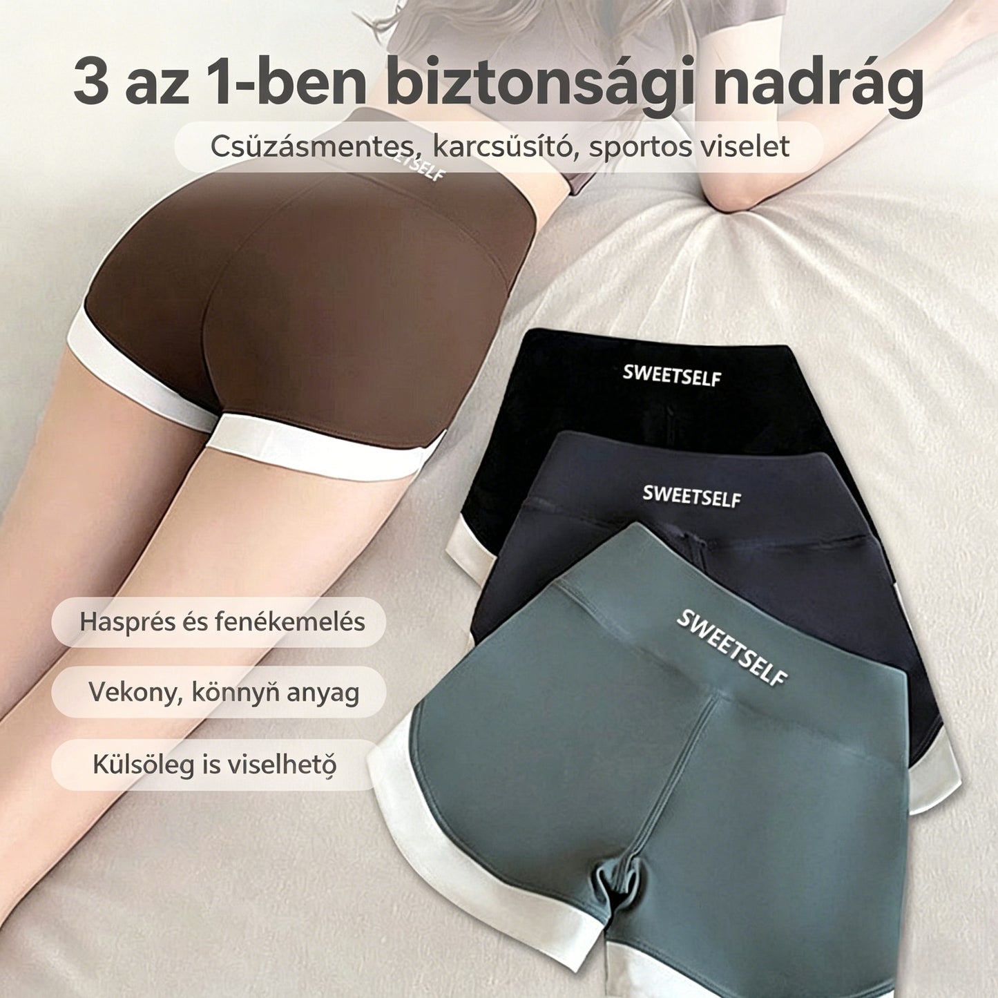 🦈【4 darab】Magas derekú, alakformáló és hasat formáló biztonsági nadrág: Hűvös és lélegző jégselyemmel, amely korlátlan mozgást biztosít guggolás közben 🍑