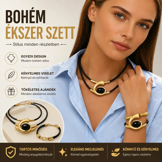 ✨🔥【Új őszi érkezések】Bohém stílusú drágaköves nyaklánc + karkötő szett