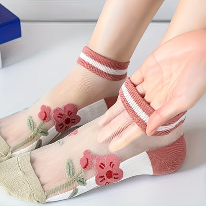 【5 чифта】Дамски меки дишащи мрежести чорапи с шарки🧦🌸 леки, удобни и стилни за ежедневно носене и дейности на открито