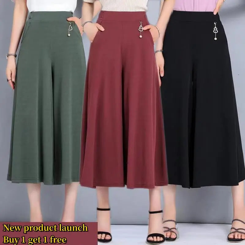 ❤️【M-5XL】2026 Nowe damskie letnie szerokie nogawki Ice Silk Cropped Pants