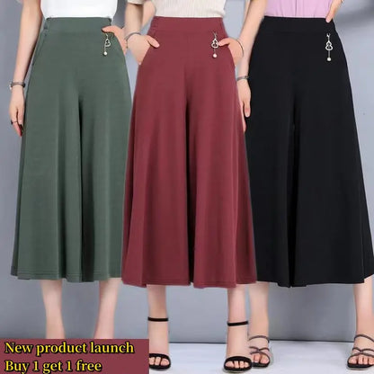 ❤️【M-5XL】2026 Nowe damskie letnie szerokie nogawki Ice Silk Cropped Pants