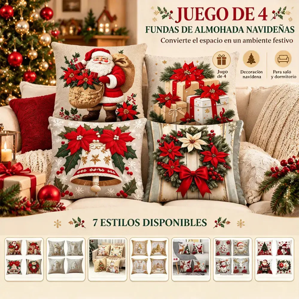 🎅【4 darabos szett】☃️ Karácsonyi párnahuzat Mikulással, hóemberrel, rénszarvassal és fával, ünnepi dekoráció kanapéra, hálószobába és nappaliba, azonnal meghitt hangulatot teremt 🎄✨