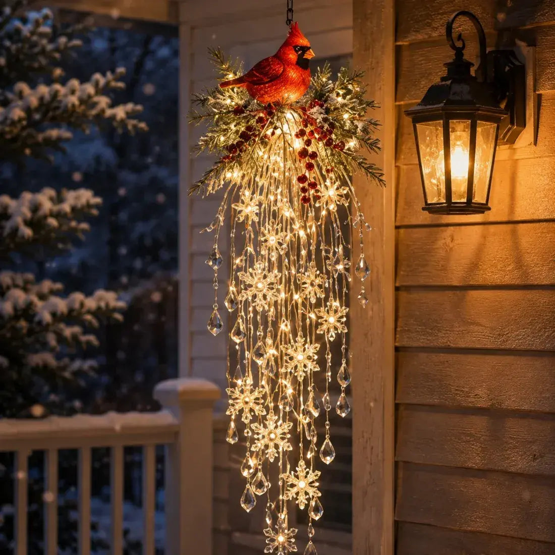 🔥 MA 50% KEDVEZMÉNY 🎅 Függeszthető karácsonyi hópehely és kristály LED-fény | Varázslatos fény a verandára ✨