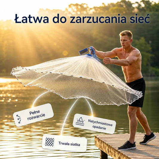 【50% ZNIŻKI PRZEZ OGRANICZONY CZAS】  Łatwo zarzucana sieć rybacka – wytrzymała siatka, szybkie opadanie, wszechstronne zastosowanie