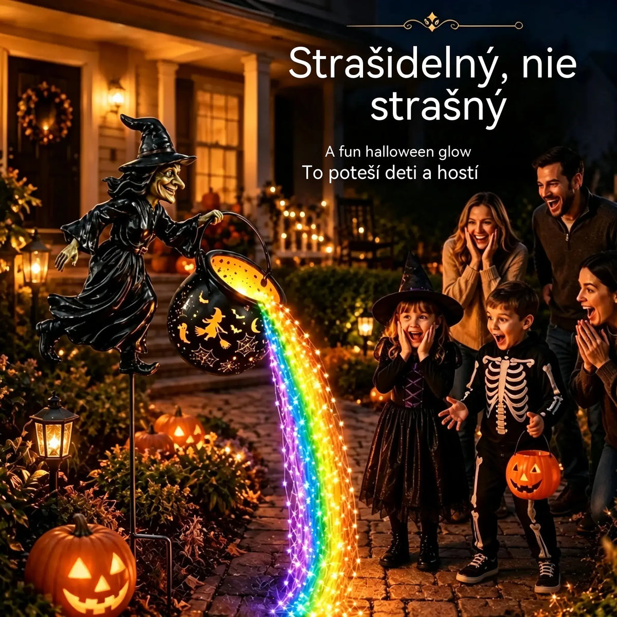 🧙‍♀️🎃 Zahradní světlo s čarodějnicí a LED světly - Fantastická venkovní dekorace 🔮✨