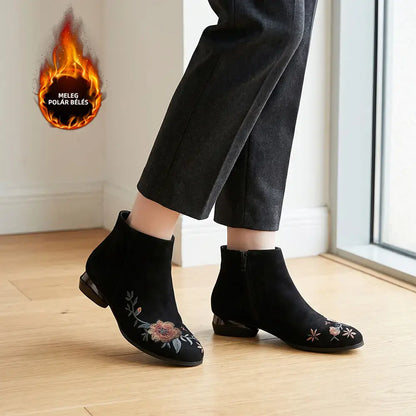 【35-40】Női hímzett bokacsizma – elegáns és kényelmes az őszi-téli napokra!
