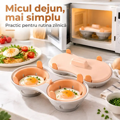 🍳 Mikrohullámú tojásfőző (2 rekeszes) · Készíts gyorsan főtt tojást és reggelit · Kompakt kialakítás, beépített vízelvezetővel · 3 színben kapható!