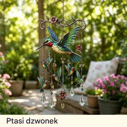 🐦 Kryształowe dzwonki ozdobione kolibrami i malowanymi wzorami w stylu vintage