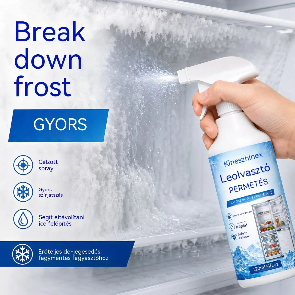 🔥【2 üveg 8700】❄️ Új jégtelenítő spray 2026 🧡 Gyorsan eltávolítható jég a fagyasztóból