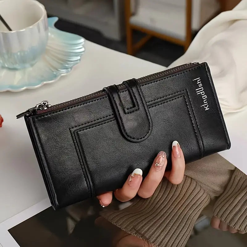 💰🎁Vintage valódi bőr dupla cipzáras női pénztárca több kártyatartó rekesszel