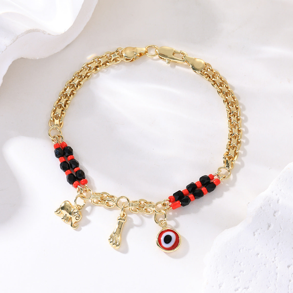 📿 PONUDBA ZA OMEJEN ČAS: 50 % POPUST! 🌀 Boho zapestnica z obeski in srečnim slonom: simbolični obeski, nastavljiv kroj, pozlačena in 7 stilov ✨