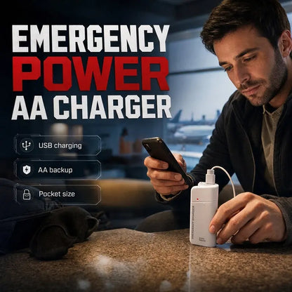 🔋Nouzová externí baterie pro mobilní telefon, vhodná pro průzkum, zemětřesení a pomoc při katastrofách, vybavená 2 AA bateriemi a náhradní externí baterií.