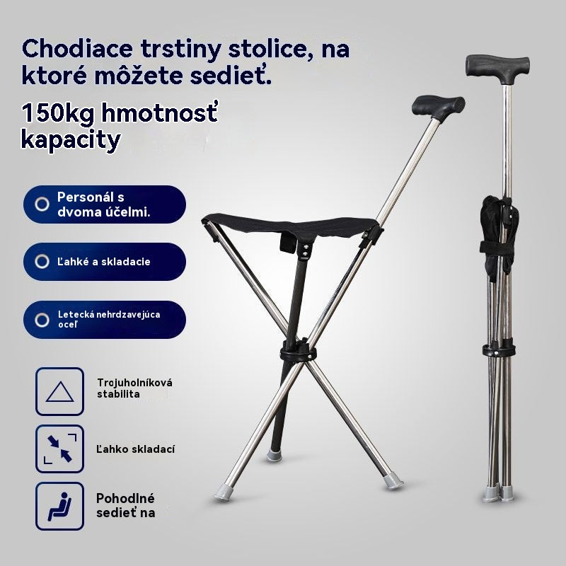 ✨Skladacia vychádzková palica 2 v 1 so stoličkou, barlami proti pádu, skladacia a prenosná✅Teleskopické trekingové palice