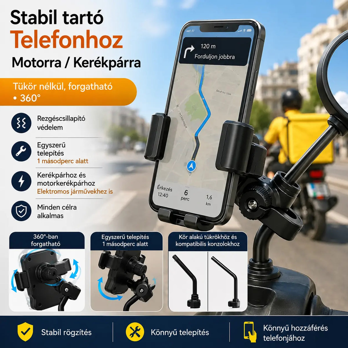 🚴 Biztonságos fogású motoros telefontartó