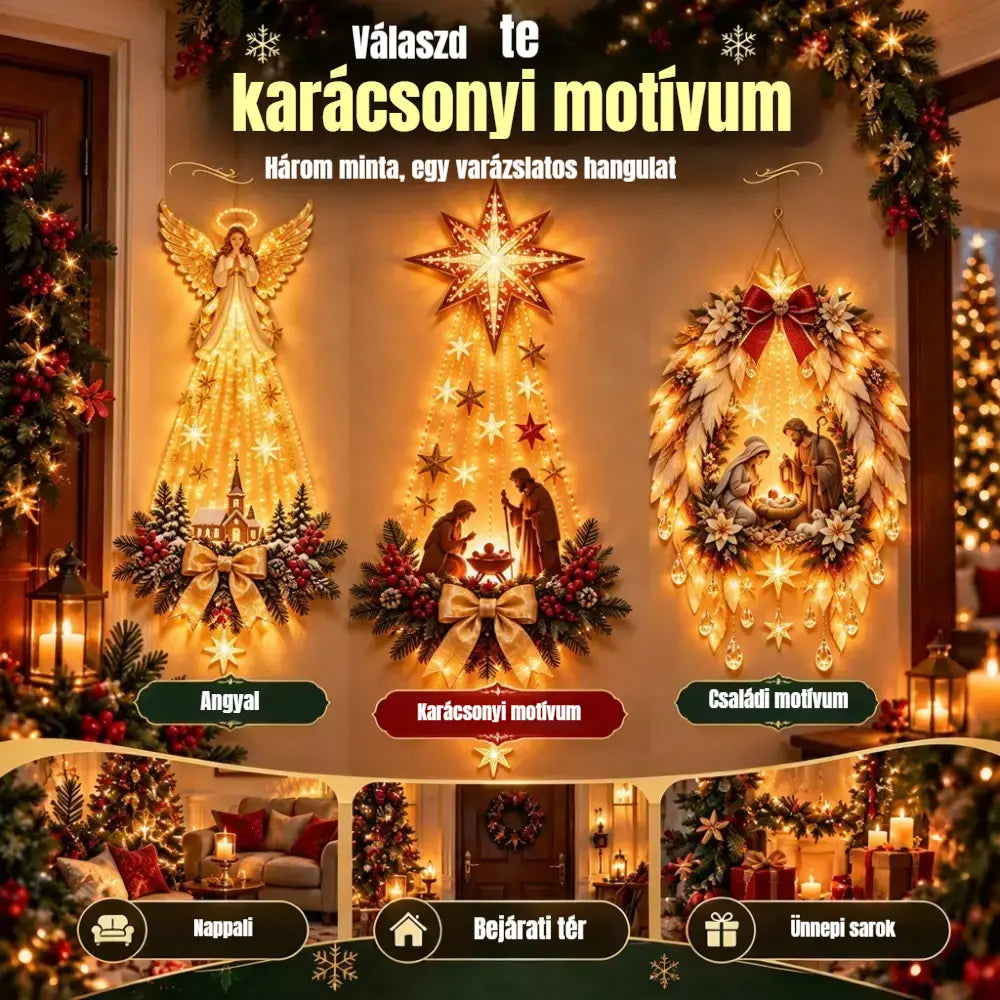 💡✨Világító falidísz karácsonyi jelenettel