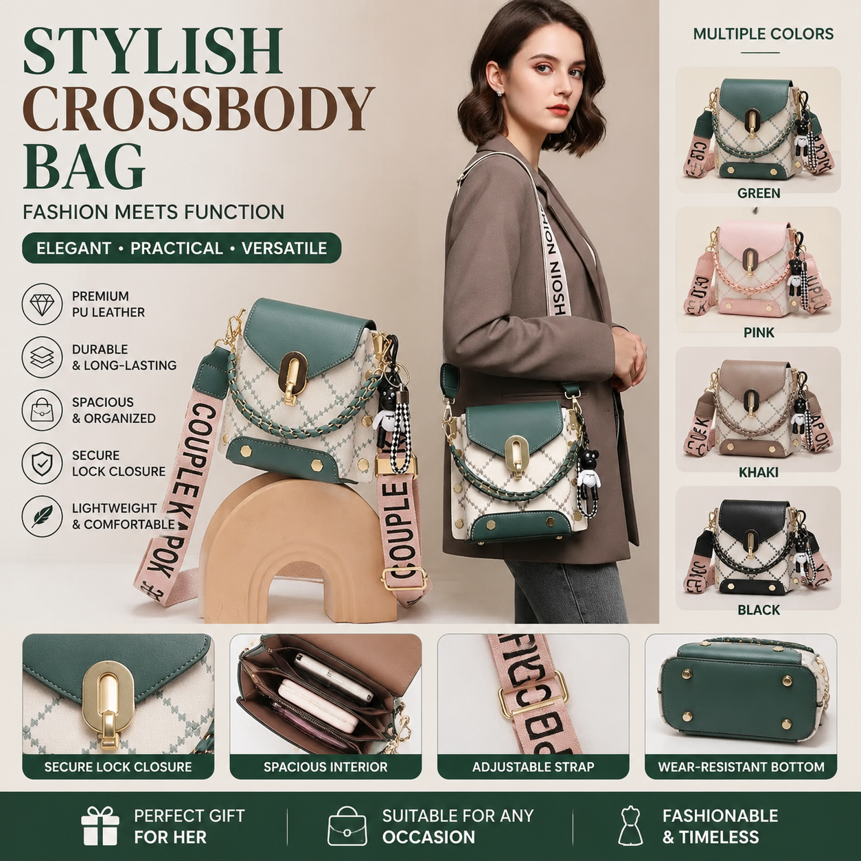 Dámska minimalistická crossbody kabelka 2026